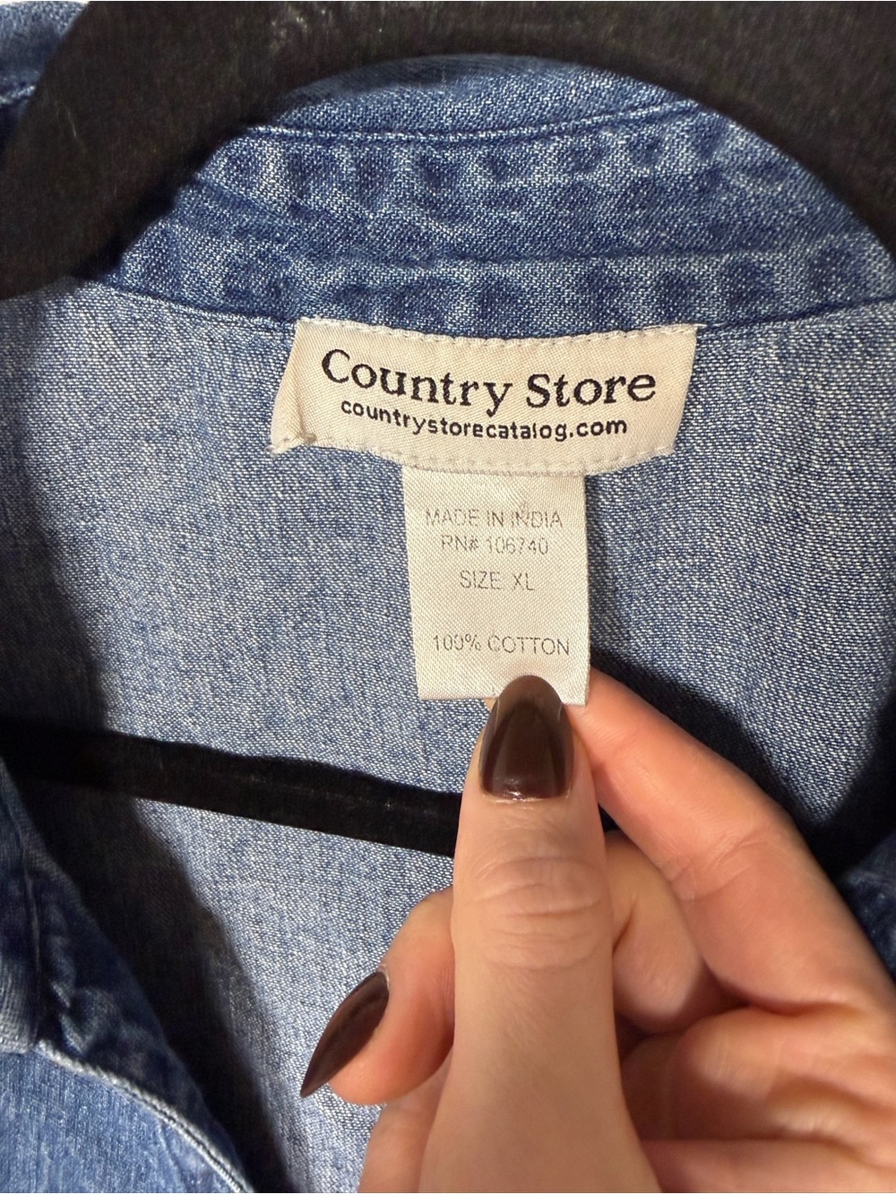 Country Store Floral Embroidered Blue Denim Short Sleeve Full Button Down Top XL - Picture 3 of 4